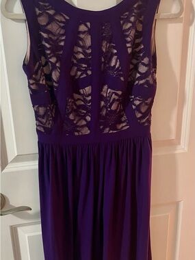 Morgan & Co. Purple Lace-Panel Midi Dress
